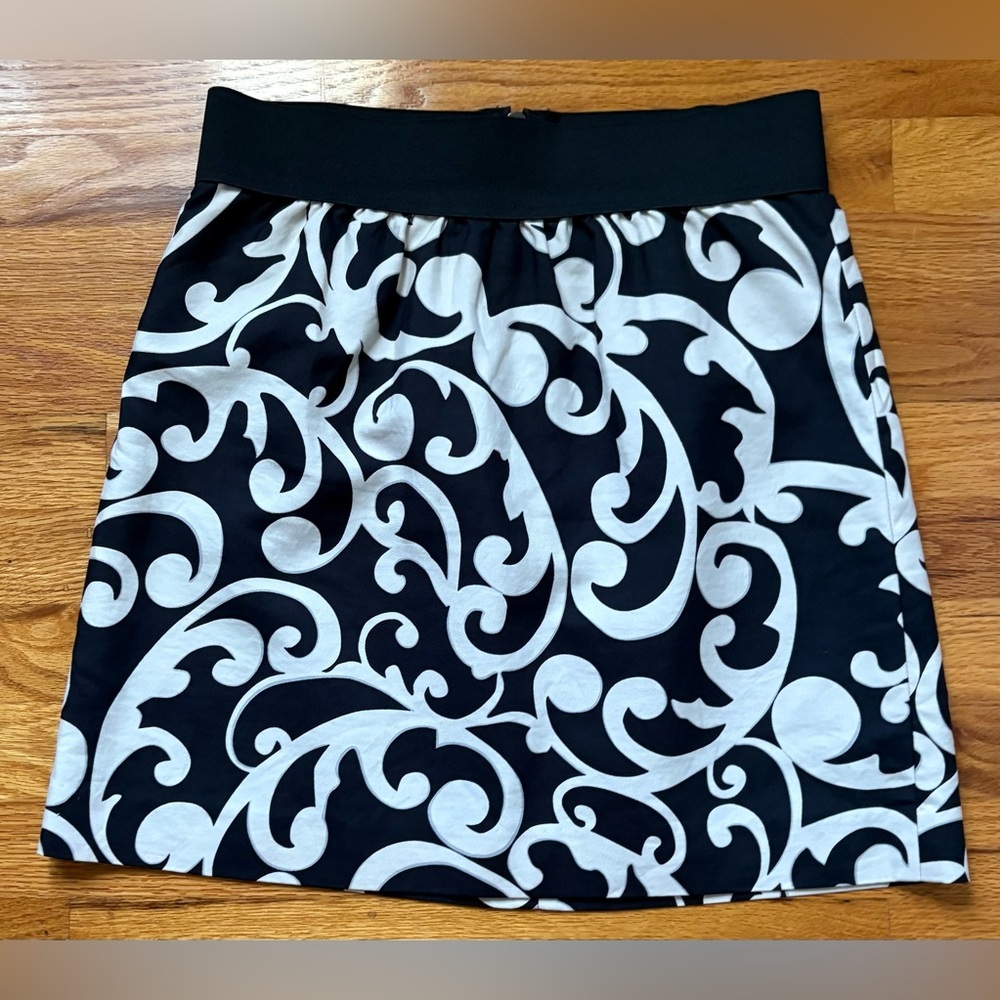 ANN TAYLOR LOFT size 2 womens mono skirt off white black lined zips up back
